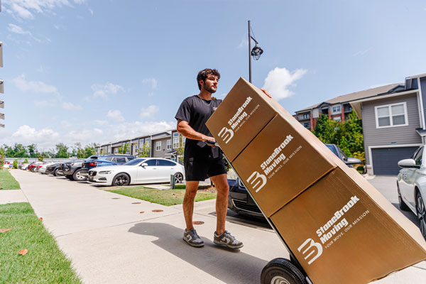 Moving boxes on a dolly